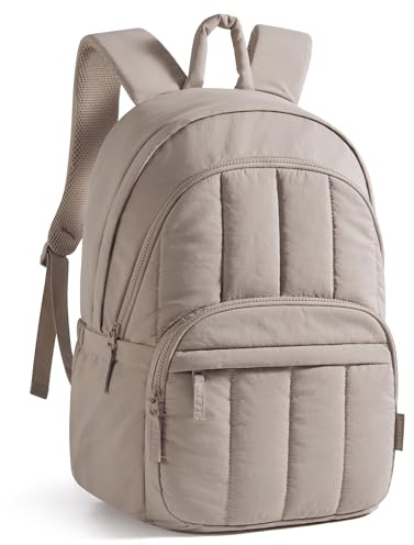 BAGSMART Womens Backpack Small Travel Laptop Backpack for Women, Quilted College Laptop Bookbag, Work Back Pack for Women, Cute Computer Water-Resistant Casual Daypack, Puffer Camel