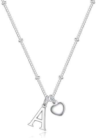TINGN Herz Buchstaben Kette Mädchen - 14K Weißgold Vergoldet Silber Herz Charm Kette Damen Buchstaben Silber Personalisierte Halskette Damen Schmuck Geschenke für Mädchen