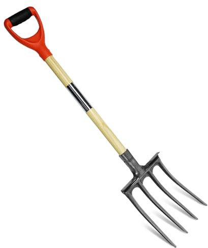 HRADHOL Garden Fork,4 Teeth Spading Fork,Composting Fork,Pitchforks for Gardening Digging,Steel Manure Fork,Garden Weeding Broad Fork,43.3Inches