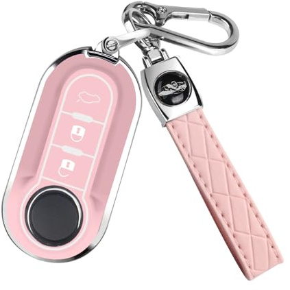 FT FUNTOR für Fiat Schlüsselanhänger Abdeckung, 3-Knopf Silikon Schlüsselanhänger, 360 Grad Autoschlüssel Case Schutz mit Schlüsselanhänger Kompatibel mit 500L/Brava/Bravo/Doblo/Ducato (Rosa)