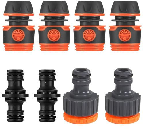 Ajuanbazha 8 Pièces Kit de Raccords pour Tuyau D'arrosage, Raccords Rapides 1/2 et Adaptateur pour Rallonge, Accessoires de Connexion pour une Installation Facile
