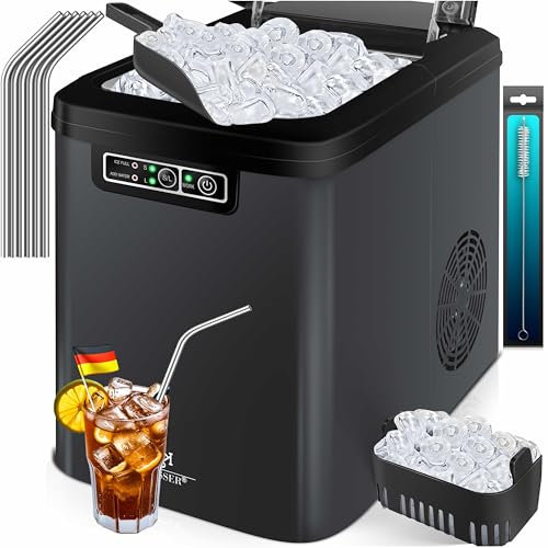 KESSER® Máquina de hacer hielo Cubitos de acero inoxidable 150W | Cubitera 12 kg 24 h | 2 tamaños cubitos | Preparación en 7 min | Tanque de agua 2,2L | Temporizador | Pantalla LCD
