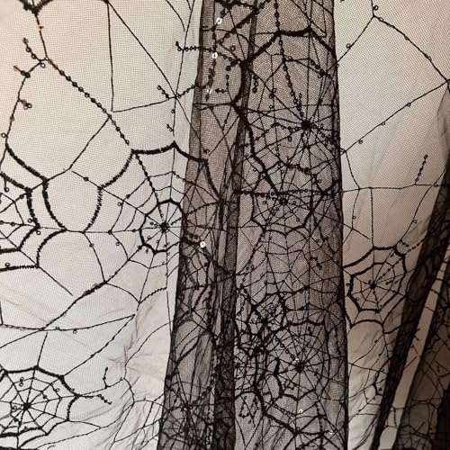 The Yard Spinnennetz-Spitzenstoff für Halloween, Spinnennetz, weicher schwarzer Tüllstoff für selbstgemachte Kleider, Nähen, Party, dekorative Overlays für Tisch, Halloween-Dekoration (schwarz, 266,7