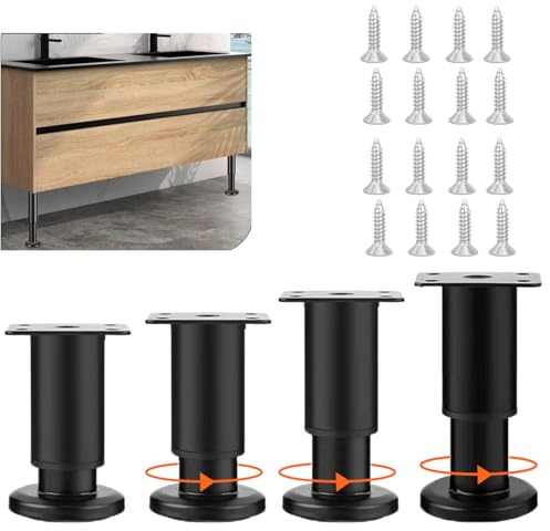 Möbelfüße Verstellbar, 4 Stück Edelstahl Möbelfuß höhenverstellbar 80mm-120mm, Sockelfüße Tischfüße, Tischbeine Metall Schwarz Möbelbeine für Schrank, Sofa, Füße Schrankfüsse, Bettfüße, Sockelfuß
