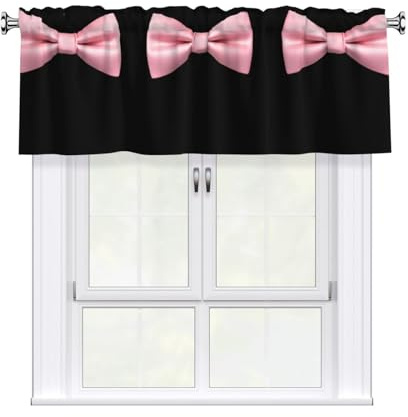 YYHWHJDE Hermosas cortinas cortas con estampado de lazo rosa con cenefa de 137 x 45 cm, cenefa de cortina, cocina, baño, lavandería, estudio, decoración del hogar