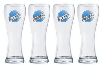 Blue Moon Signature 16 Ounce Wheat Beer Glasses, Pilsner Style, Set of 4
