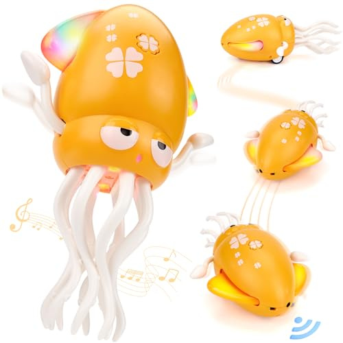 hahaland Dancing Octopus Baby Toys, Magic Musical Crawling Tummy Time Toy, Toddler Sensory Toys for 3 4 5 6 Year Old Boy Girl Birthday Gifts, Funny Squid with Led Light & Music