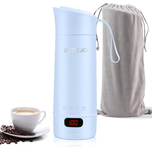 Reise Wasserkocher Klein, 400ML Mini Tragbarer Elektrische Wassertasse, 300W Schnellkoch BPA-freier - 304 Stainless Steel Liner - 4 einstellbare Temperaturstufen mit Automatischer Abschaltung -Blau