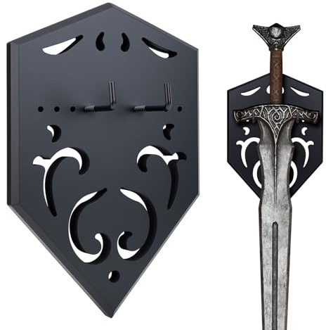 GAHEUNBB Schwert-Wandhalterung, vertikal, mit hohlgeschnitztem Design, Wandhalter für mittelalterliche Schwerter, Bögen, Äxte und Requisiten, Schwarz