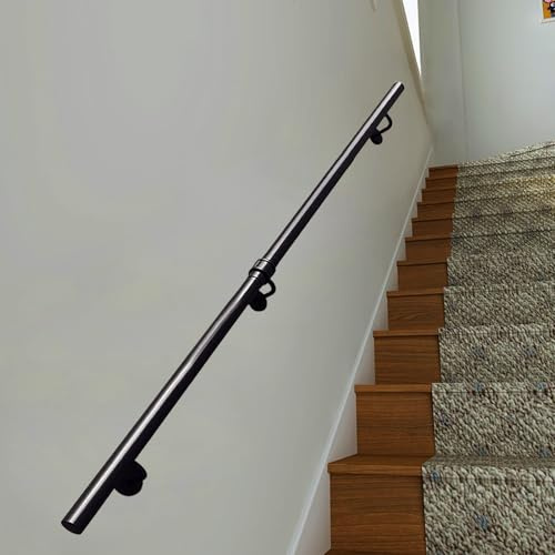 Lanmmraifc Pasamanos para escaleras de 1, 2, 3, 4, 5 y 6 Metros, de Tubo Redondo de Metal Negro, Kit de pasamanos para escaleras de Pared, para escalones de Interior y Exterior.(540cm)