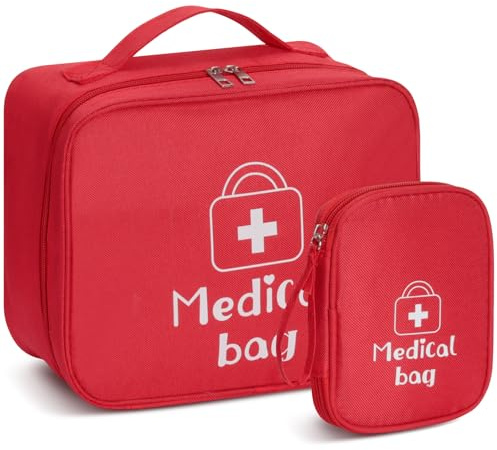 AiQInu Medikamententasche, 2 Stück Reiseapotheke Tasche Wasserdicht, Große & Klein Medikamententasche Reise, Tragbar Medizin Aufbewahrungstasche für Home Office Reisen