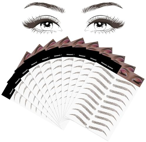 Beugo 100Paia Sopracciglia Adesive, 10PCS Sopracciglia Adesivi Tatuaggi, Tatuaggio Sopracciglio, Finte Naturali Impermeabili di Lunga Durata per Donne e Ragazze, Marrone-10