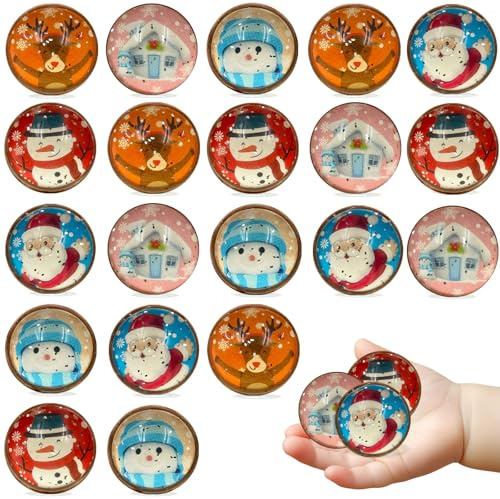 WONFELIE 20 Stück Weihnachtssachen Flummies für Kinder 32 mm, Kindergeburtstag gastgeschenke Partygeschenke, Geschenk Kindergeburstag Mitgebsel, Partytütenfüller, Geburtstagsgeschenk, Schulpreis