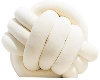 Coussin Rond en Velours tissé à la Main avec Corde Trois brins et Boule nouée(White,22x22x22cm)