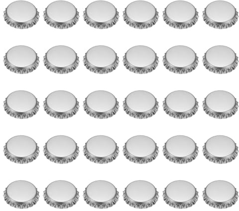sourcing map 60 tappi per bottiglie di birra che assorbono l'ossigeno, 32 mm, tappi a corona, per bottiglie di vino, bibite, birra, vino, fai da te, ciondoli fai da te o album di ritagli, argento