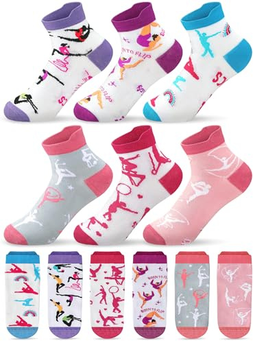 Zoooyawn 6 Pairs Gymnastics Socks for Women Girls Novelty Cotton Crew Sock Gymnast Sports Party Favors Gifts for Gymnastics Coach Gymnasts Yoga Lovers Accessories