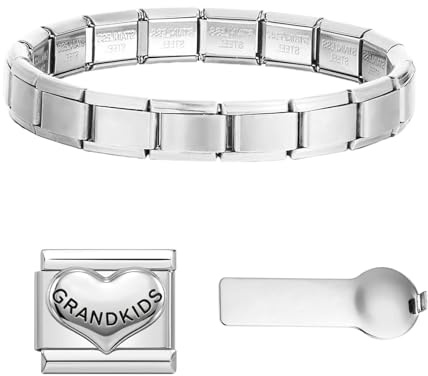 CENCERY Kit de démarrage 3 en 1 pour breloques italiennes, bracelet en acier inoxydable doré de 9 mm, 6 breloques et outil d'ouverture