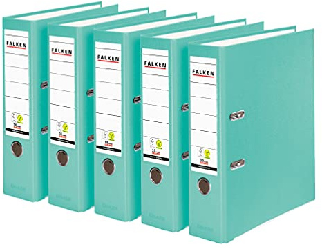 Original Falken 5-Pack PP-Color Plastmappar. Made in Germany. 8 cm bred DIN A4 pastellfärgad turkos vegansk. Perfekt för kontoret och hemmet. brevmapp kontorsmapp plastmapp slitsad mapp ringpärm