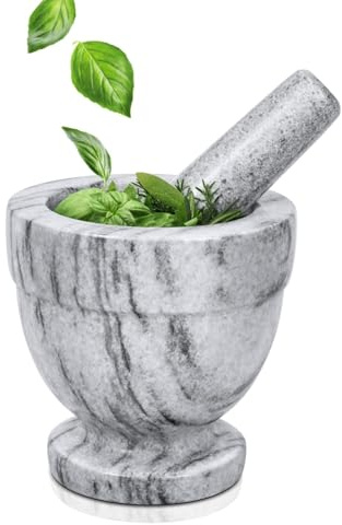 Flexzion mortel och mortelstöt set, vit – solid 4 tum tung granit molcajete sten kvarn krossare skål för guacamole, örter, kryddor, vitlök, medicinpiller, spannmål, kök, matlagning