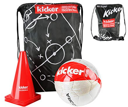 Hudora Children's and Adults Set Kicker Edition Matchplan Including Football (Size 5), Ball Needle, Gym Bag and 4 Pylons, red/White/Black, 5