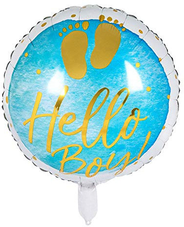 Boland 53241 - Folienballon Hello Boy, Durchmesser 45 cm, befüllbar, Heliumballon, Baby-Party, Geburt, Junge, Geschenk, Dekoration