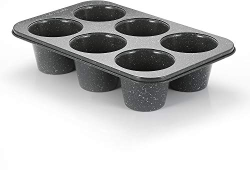 Monfish Jumbo Deep Muffin Tin - 6-Cup 3.5-Inch Muffin Pan, Carbon Steel with Non-Stick Coating - Bakeware with Black Granite Stone Finish - Extra Large Cupcake Tins for Baking