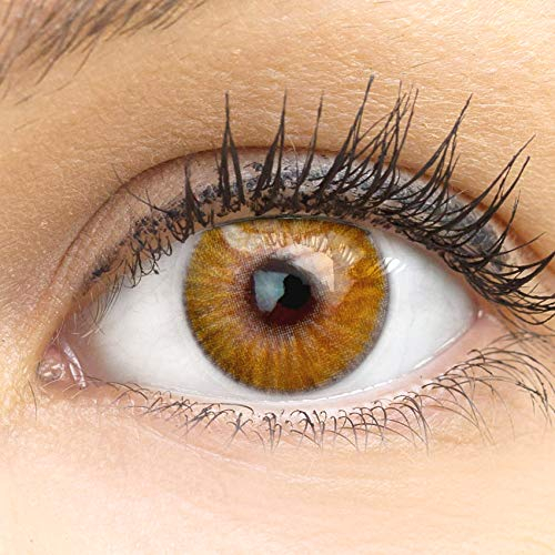 Sehr stark deckende und natürliche braune Kontaktlinsen SILIKON COMFORT NEUHEIT farbig 'Verona Hazel' Braun + Behälter von GLAMLENS - 1 Paar (2 Stück) - DIA 14.20 mm - ohne Stärke 0.00 Dioptrien