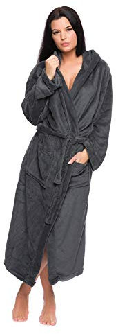 Octopus Flauschiger Fleece Damen Bademantel mit Eingrifftaschen und Kapuze f5641 Farbe: Bademantel Grau (1466), Gr. 5XL