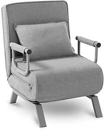 Makika Schlafsessel Schlafsofa TED 3in1 mit Armlehne - Bettfunktion - Verstellbare Rückenlehne - inkl. Kopfkissen - Bis 200kg - Klappsessel Relaxsessel Sofabett Klappbett Gästebett Wohnzimmer Grau