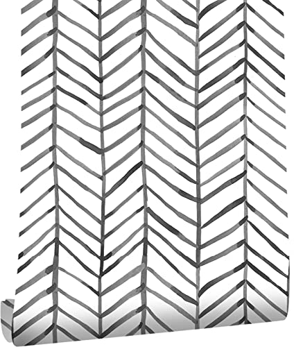 JOLIHOME Carta da Parati Geometrica Bianco e Nero Autoadesiva Contatto Carta Strisce a Spina di Pesce Vinile Adesivi per Soggiorno Camera da Letto Cucina Ufficio Bagno 44,5x500cm