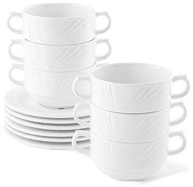 Holst Porzellan Lubin - Juego de 12 tazas de sopa (0,30 L, con parte inferior para 6 personas), color blanco