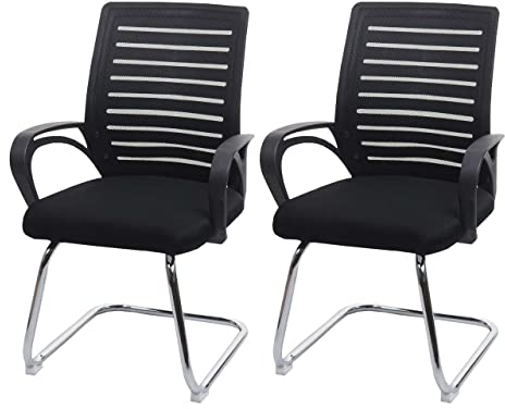 Mendler 2er-Set Konferenzstuhl HWC-K51, Besucherstuhl Freischwinger, 150kg belastbar Stoff/Textil - schwarz