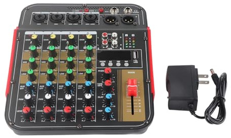 Jeanoko Audio Mixer Sound Mixing Console,Professional Mixing Console, 4 Channel Audio Mixer Controller USB Input 3 Band EQ Metal for Party KTV for Professional and Beginners