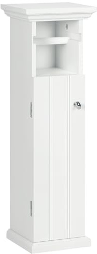 kleankin Mobiletto Bagno con Porta Rotolo Carta Igienica e Armadietto in Legno MDF, 21.5x17.8x66.5cm, Bianco