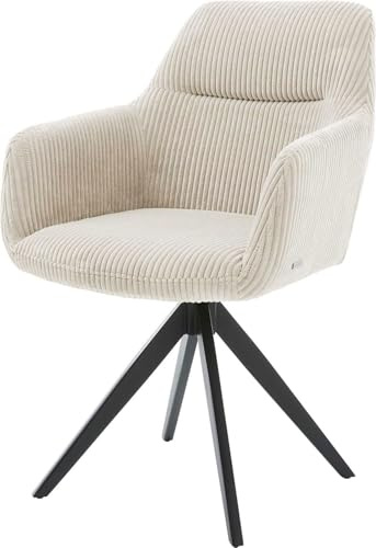 DELIFE Polsterstuhl Pejo-Flex Kreuzgestell kantig Schwarz Cord Beige | Taschenfederkern