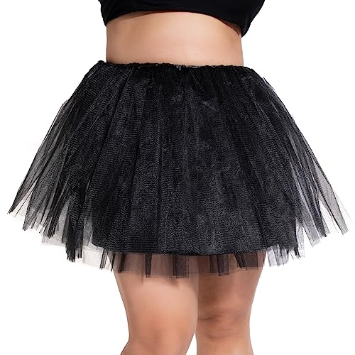 PLIKSUVER Jupes Tulle pour Femmes et Filles Adultes-Ballet Tutu 3 Couche Pettiskirt Mini Robe Danse Fancy Dress Halloween Costume (Noir)