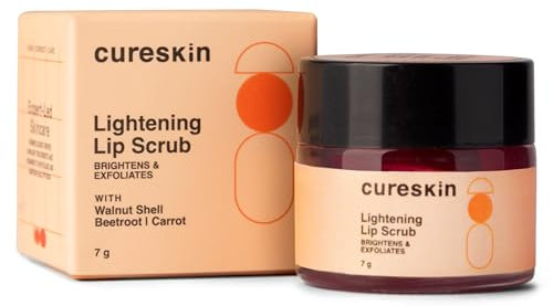 Cureskin Lightening Lip Scrub for Men and Women | Exfoliate & Brighten with Walnut Shell Powder, Beetroot & Squalane | Lip Scrub for Dark Lips to Lighten Pink