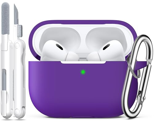 R-fun für AirPods Pro 2 Hülle Weiche Silikon -Lila | Kompatibel mit AirPods Pro 1st/2nd Gen. (2019/2022/2023), Reinigungsset & Schlüsselanhänger inkl., Unisex, Rundumschutz