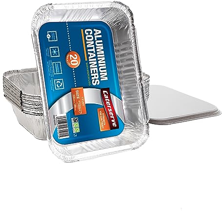 Caterserve 20 Aluminum Foil Trays with Lids 1800ml - Ideal for Food Storage, Roasting Tin, Baking Tins, Baking Trays, Oven Tray, Roasting Tin, and Disposable BBQ Containers