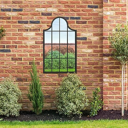MirrorOutlet The Arcus - Black Metal Framed Modern Arched Garden Wall Mirror 41 X 24 (104CM X 62CM) Black. 2cm Wide Frame and 3cm Deep.