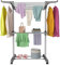 Innotic Etendoir Linge Intérieur et Extérieur, 3 Niveaux Séchoir à Linge Pliable Peu Encombrant, Seche Linge Etendoir avec Roues, Acier Inoxydable Tancarville Linge Solide, 148cm, Gris