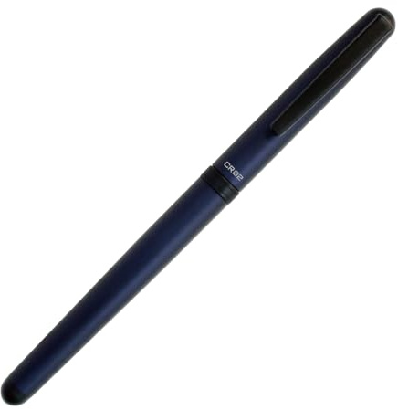 OHTO CR02 Ceramic Rollerball Pen, 0.5mm Fine Point, Medium-Thick Aluminum Barrel with Brass Components, Matte Blue, Refillable Water-Based Black Ink, CR02-05-MBL
