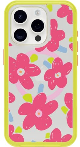 OtterBox Symmetry Clear MagSafe Case for Apple iPhone 15 Pro, Shockproof, Drop proof, Protective Thin Case, 3x Tested to Military Standard, Whimsy Bloom | Snaps to MagSafe, Ultra-Sleek, Raised Edges Protect Camera & Screen, Ultra-Thin, Sleek iPhone Case
