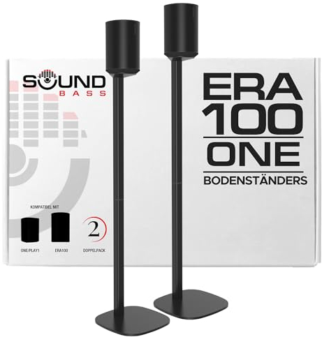 Supporto da Pavimento ERA100, Doppia (2 pezzi), Nero, Supporto per Altoparlanti Compatibile con Sonos ERA 100, Sonos One, PLAY:1, Accessori Inclusi. Progettato nel Regno Unito da Sound Bass