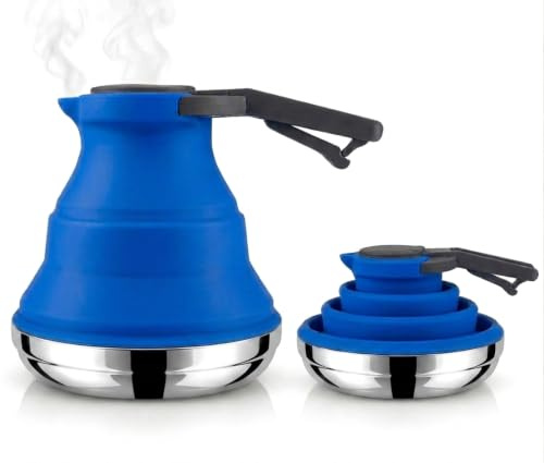 Heather Bouilloire de camping pliable en silicone de 1,5 L – Bouilloire pliable pour l'eau bouillante – Petite bouilloire portable en silicone pour cuisinière à gaz, camping, caravane, capacité de 6