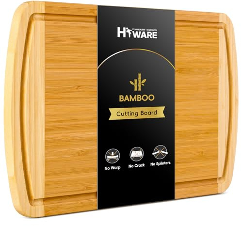Tabla de cortar de madera grande para preparar comidas y servir en la cocina, tablas de cortar de bambú con asas laterales de ranura para jugo, charcutería y bloque de carnicero para picar, 100% bambú