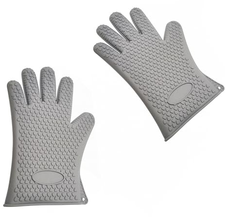 Guanto Silicone, Guanti Barbecue Resistente al Calore Impermeabile Guanto da Forno Antiscivolo per Cucina, Microonde BBQ Cottura, grigio (2, Grigio scuro)