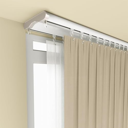 Silent Double Curtain Track Ceiling Mount 6'/8'/10'/12'/15', Wide 4 White Aluminum track Curtains Rail, Bedroom/Window/Hotel Drop Ceiling Curtains Tracks (without curtains & hooks) (Double, 10ft)