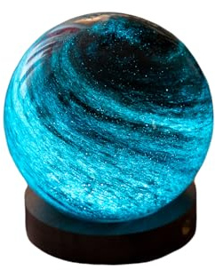 Gingko Design AstraGlass Light – Large Stellar Ocean | LED Decorative Lamp with Wooden Base | Rechargeable Touch Light | Unique Glass Dome Galaxy Lamp for Home Decor, Gifts & Ambience