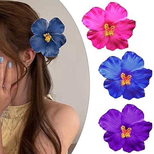 TSUOUKL 3 Piezas Pinzas para el Pelo con Flores, Pinzas de Plumeria, Pinzas de Flores Tropicales Bohemias, Vacaciones para Mujeres, Fiesta en la Playa, Clips de Flores Artificiales